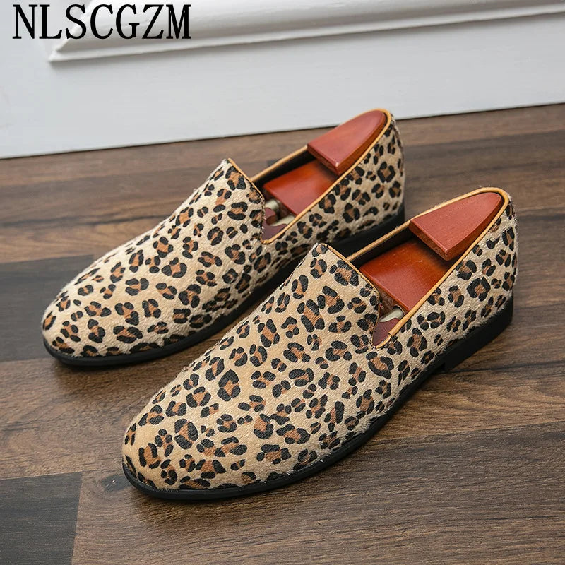 Visco Fur Coiffeur Oxford Shoes for Men Leopard Men's Dress Shoes Loafers Office 2024 Formal Slip on Shoes Men Italian Wedding Dress