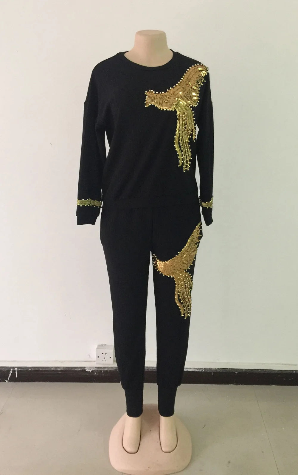 Maxy 2024 winter Spring long sleeve tracksuit Sportswear Office phoenix Sequined Sweatshirt+ pant 2pcs women's set outfits suit