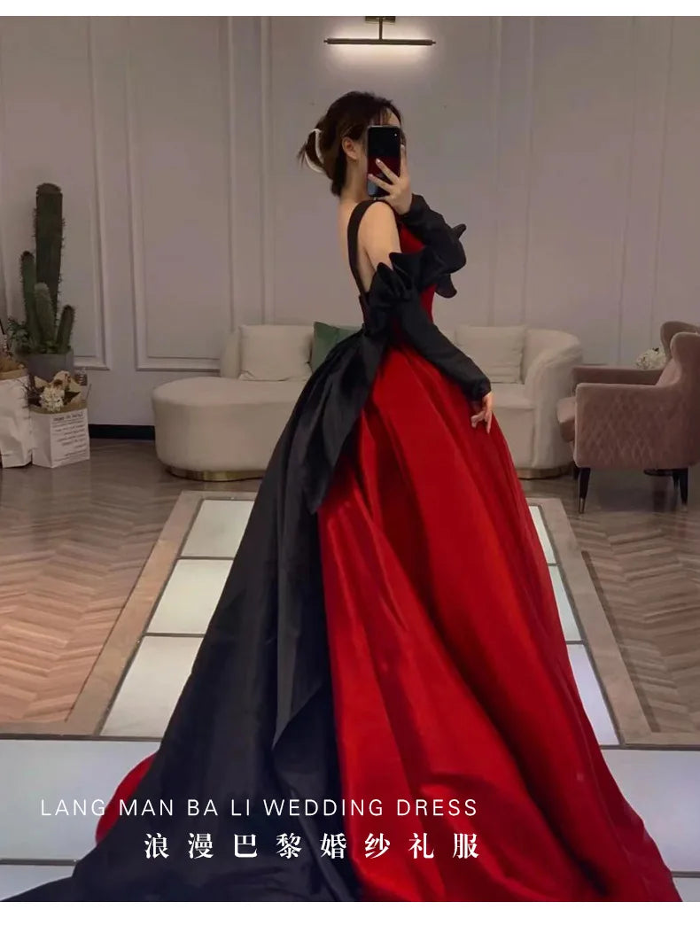 Babs Elegant Red Trailing Wedding Dresses Women Sexy Backless Long A-line Formal Party Prom Gown Robe de soiree