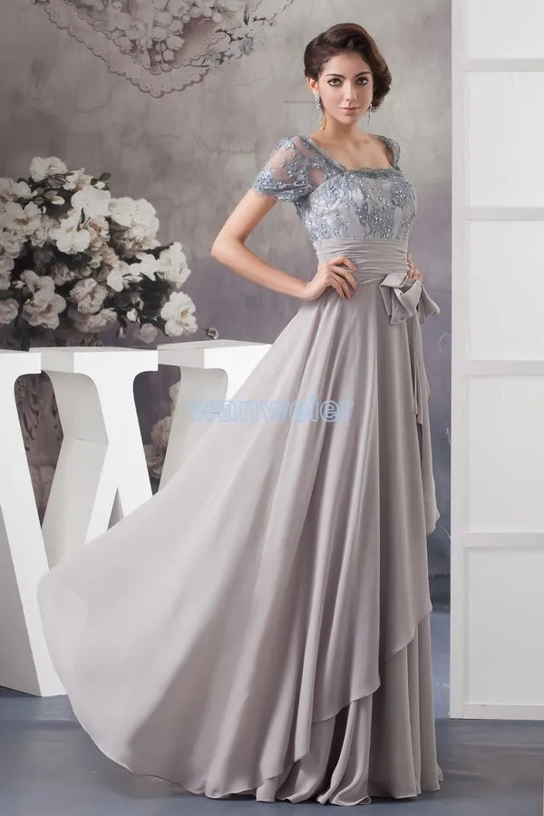 Macy new design hot seller custom size/color beading chiffon evening gown cap short sleeve plus size evening dress