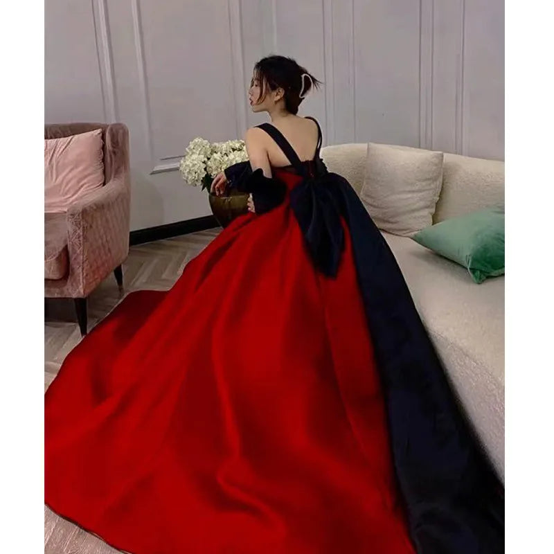 Babs Elegant Red Trailing Wedding Dresses Women Sexy Backless Long A-line Formal Party Prom Gown Robe de soiree