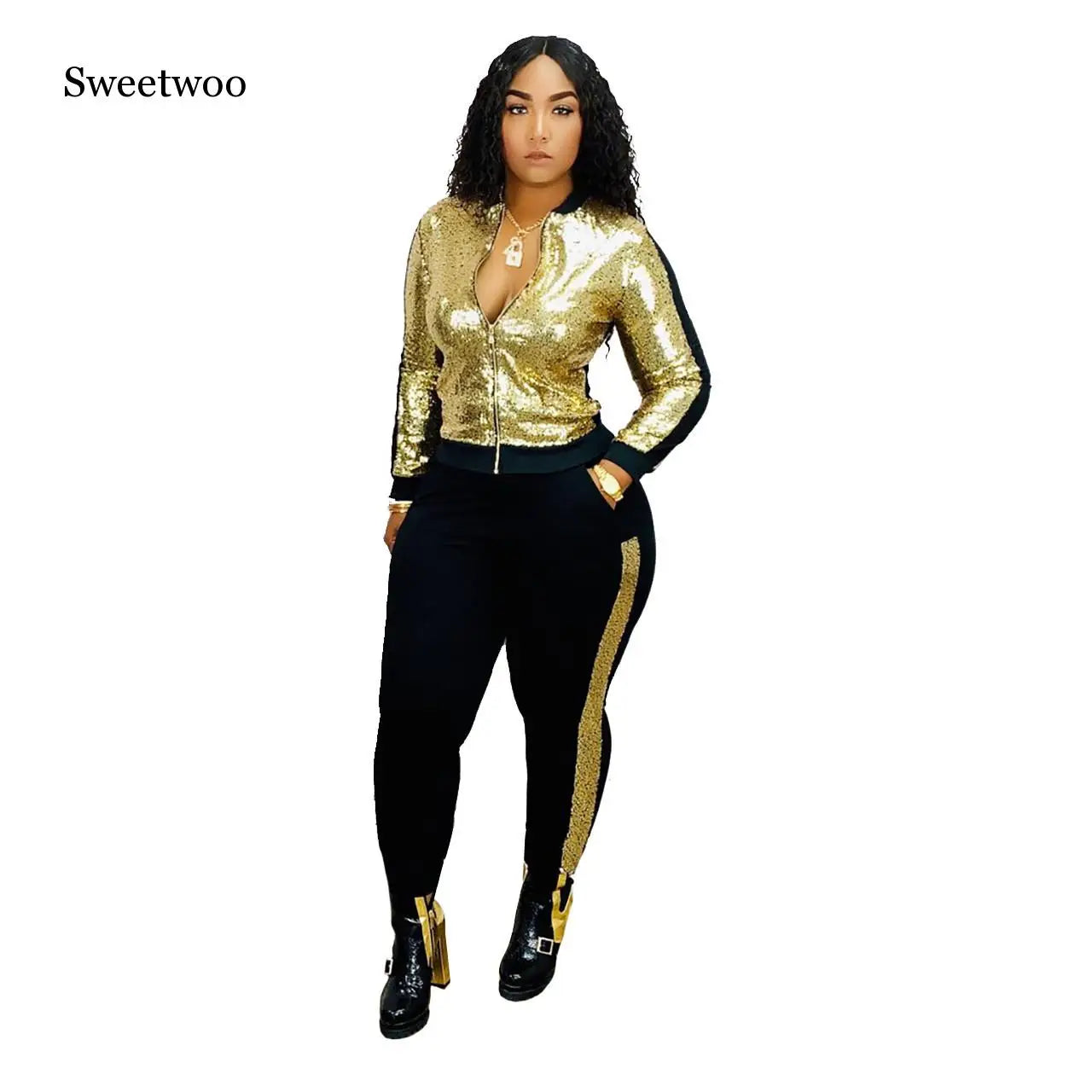 SWEETWOO Women 2 Piece Tracksuit Sports Long Sleeve Sweatshirts Fleece Joggers Suits Running Set Workout Gym Autumn Sportswear