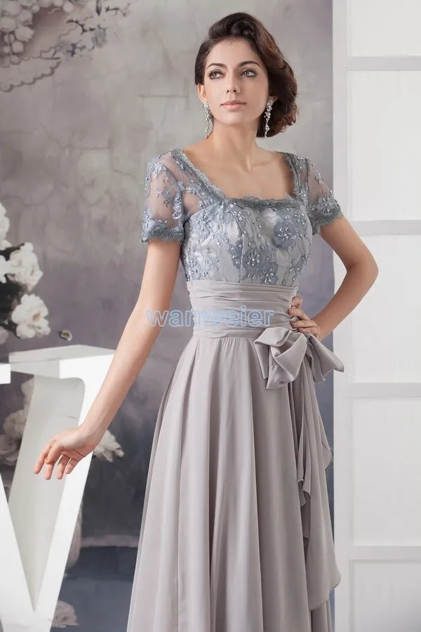 Macy new design hot seller custom size/color beading chiffon evening gown cap short sleeve plus size evening dress