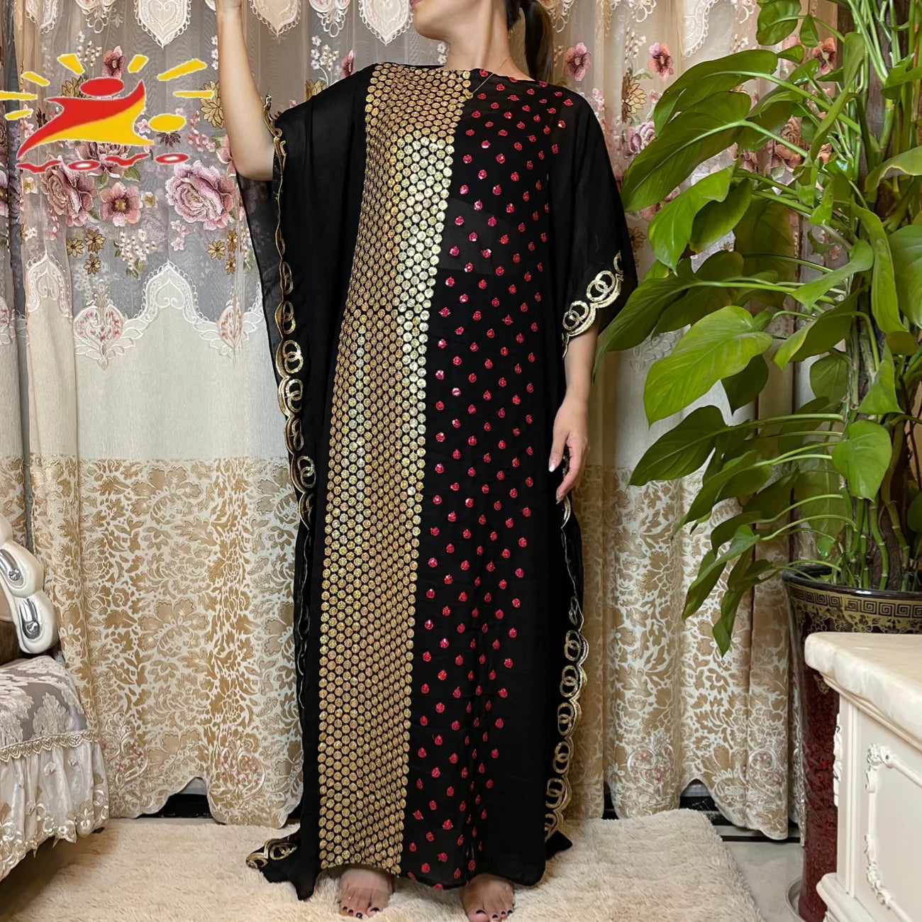 Gracy Dresses African Caftan Rose Sequins Embroidery Shinning Dubai Party Elegant Islamic Clothing