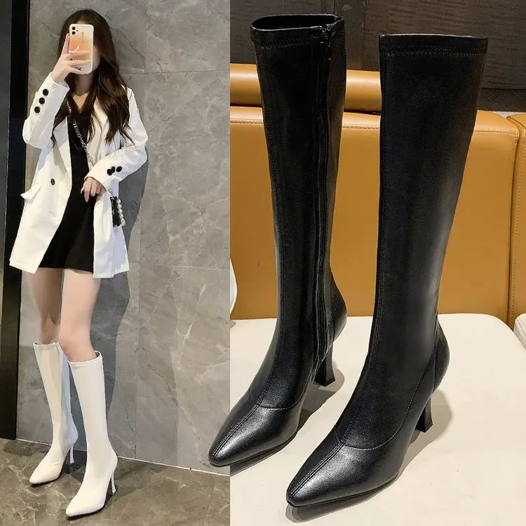 Babs High Heels Dress Shoes Pointed Toe Bare Boots Black Booties Thin Heeled Fashion Ankle Boots Retro Ladies Shoes Botas