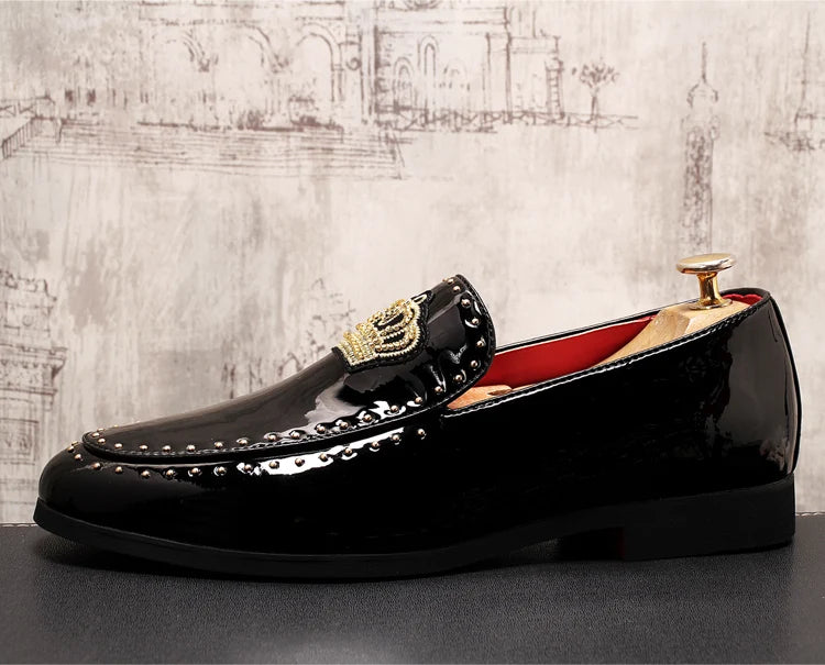 Visco New Luxury Royal Style Men Handmade Embroidery Crown Pattern Exotic Designer Loafers Fashion Brand Casual Wedding Dress Shoes