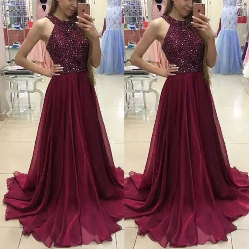 Amay Women's Retro Evening Dress Sexy Ladies Sleeveless Bodycon Sequin Tulle Long Dress Wedding Ball Gown Party Formal Dress