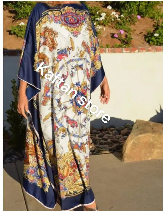 Babs Elegant Printed Beach sexy lady dress Loose Batwing Sleeve Bohemian silk Lady macy dress