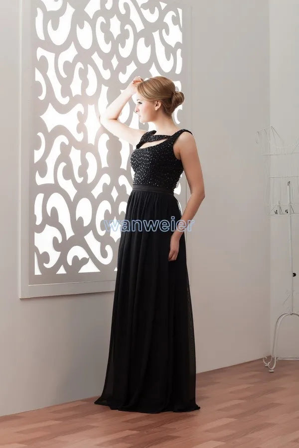 Macy 2014 hot sale new design custom color/size beading evening gown black long plus size evening dress