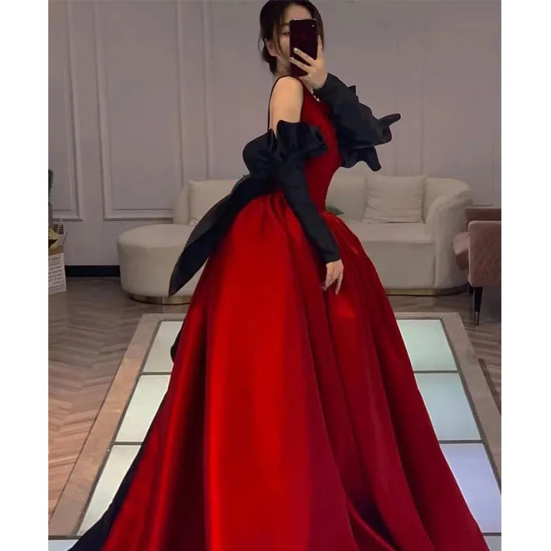 Babs Elegant Red Trailing Wedding Dresses Women Sexy Backless Long A-line Formal Party Prom Gown Robe de soiree