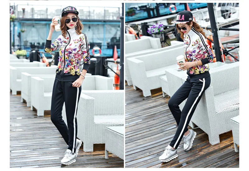 Maxy Women's Casual Sports Suits Spring Fall Print PacketLight Pants Two Sets Lady Sportswear Suit Tracksuits Set 2PCS 6XL W03