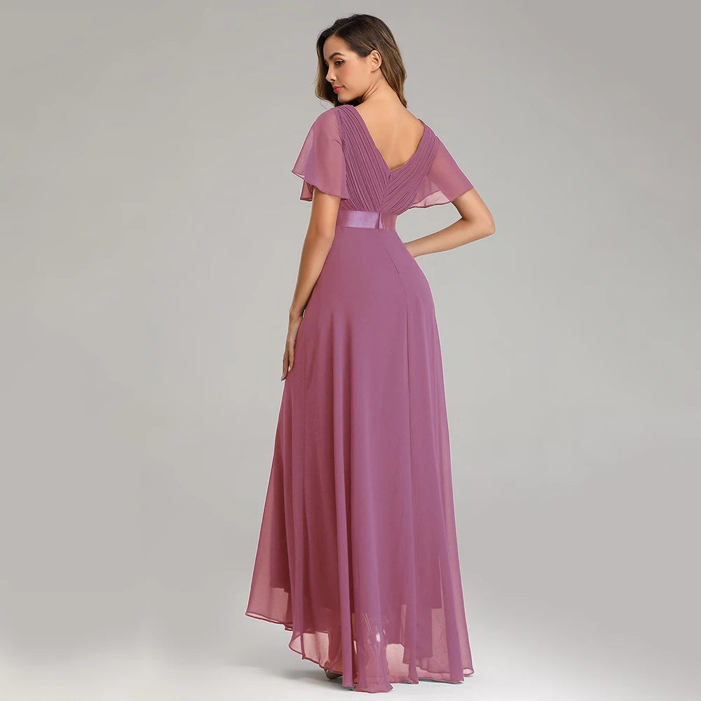 Maxy Evening Dresses XUCTHHC Elegant V-Neck Ruffles Chiffon Formal Evening Gown Robe Dress for Wedding Party