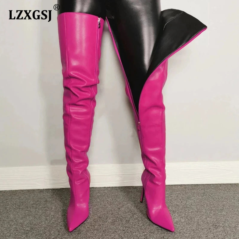 Babs Size 46 Sexy High Heels Women Shoes Colorful Women's Over The Knee Boots Winter Thigh High Boots With Side Zip