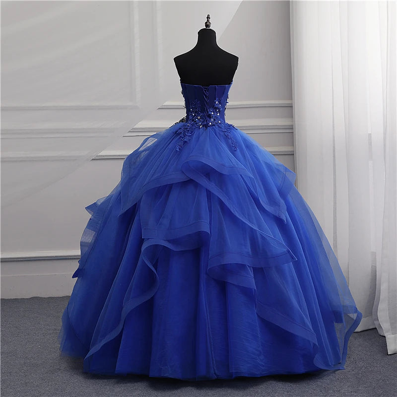 Maxy Customized Formal Evening Dresses Ball Gown Elegant Blue White Strapless Sleeveless Priness Evening Dresses for party New Design