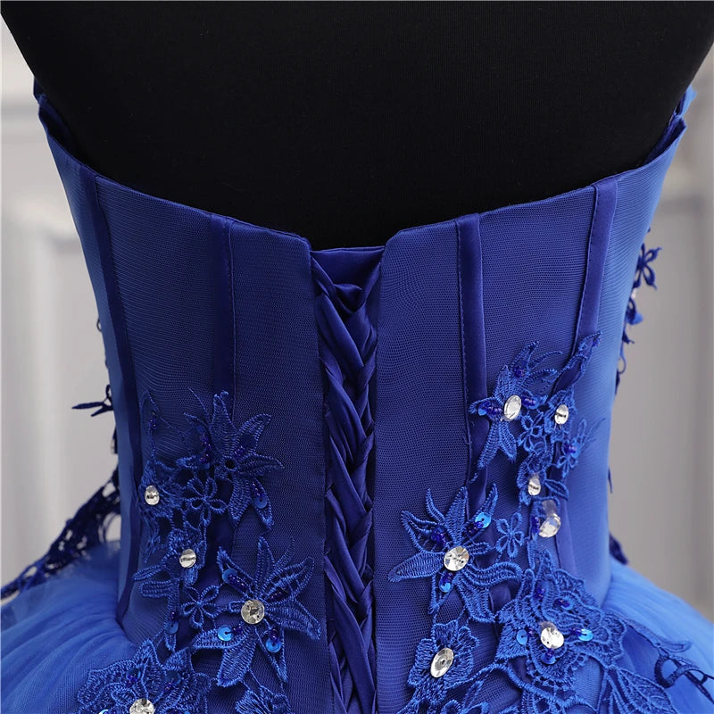 Maxy Customized Formal Evening Dresses Ball Gown Elegant Blue White Strapless Sleeveless Priness Evening Dresses for party New Design