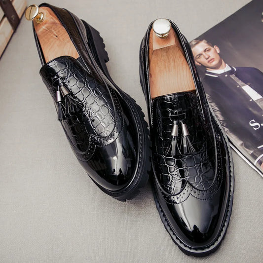 Visco Italian Brand Men Dress Shoes Patent Leather Croco Formal Business Men Oxfords Shoes For Men Wedding Party Men Shoes Brogue Shoe