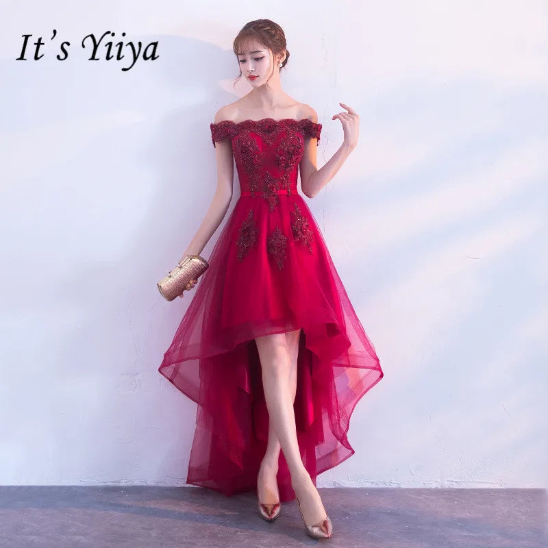 Macy Evening Wine Red Boat Neck Cocktail Dresses Embroidery Tea-Length Plus size Customization Women Formal Dress Party Gown H063