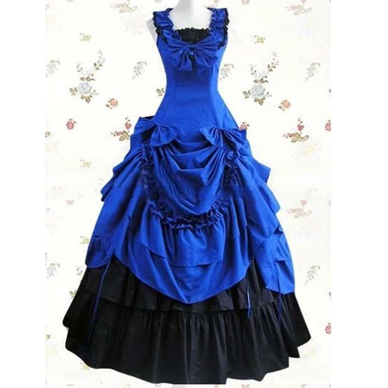 summer women elegant Vintage victorian lolita dress Ladies evening party bandage slim Flounced long gothic dress lolita costume