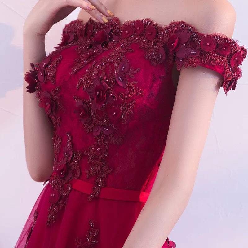 Macy Evening Wine Red Boat Neck Cocktail Dresses Embroidery Tea-Length Plus size Customization Women Formal Dress Party Gown H063