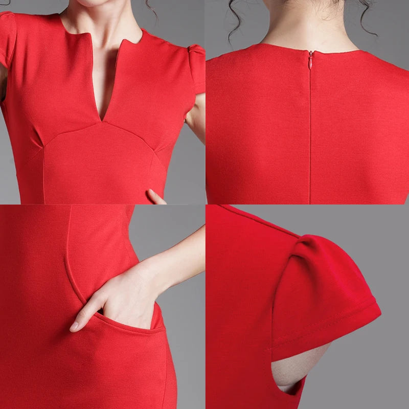 Maxy Spring Sexy red, black Deep V bodycon bandage Business work office Party Pencil sheath vintage women summer casual dress