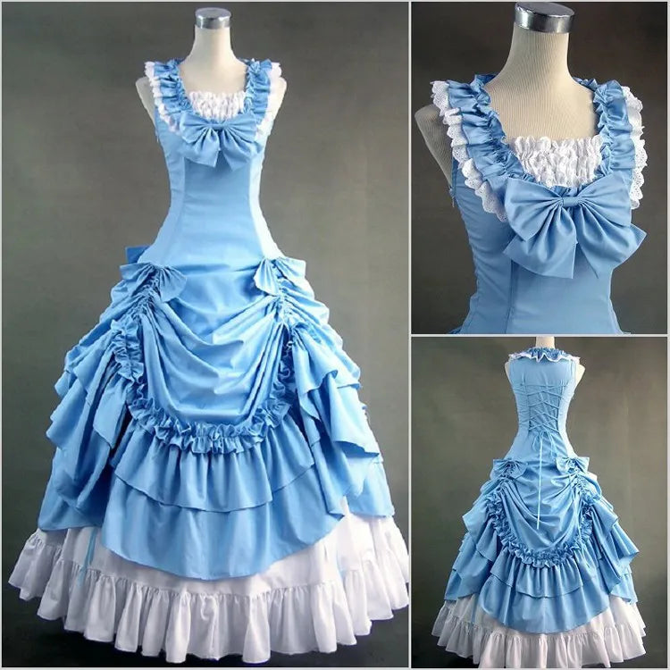 summer women elegant Vintage victorian lolita dress Ladies evening party bandage slim Flounced long gothic dress lolita costume