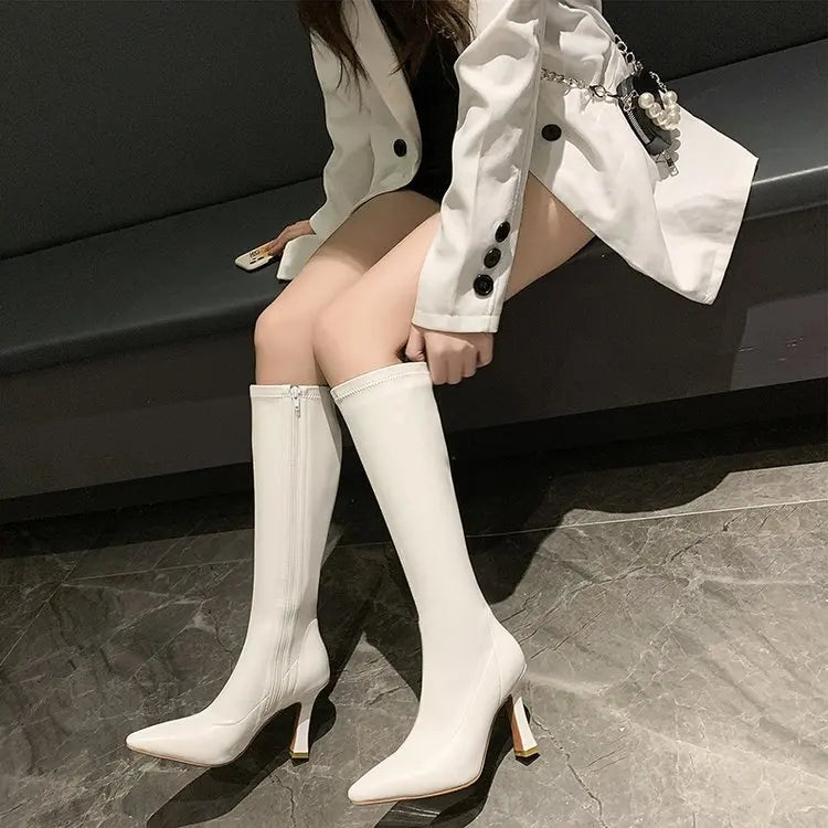 Babs High Heels Dress Shoes Pointed Toe Bare Boots Black Booties Thin Heeled Fashion Ankle Boots Retro Ladies Shoes Botas