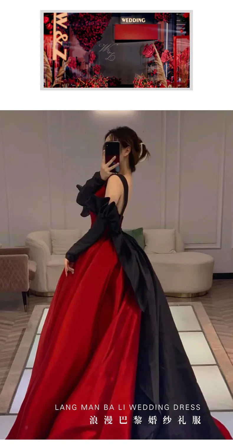 Babs Elegant Red Trailing Wedding Dresses Women Sexy Backless Long A-line Formal Party Prom Gown Robe de soiree