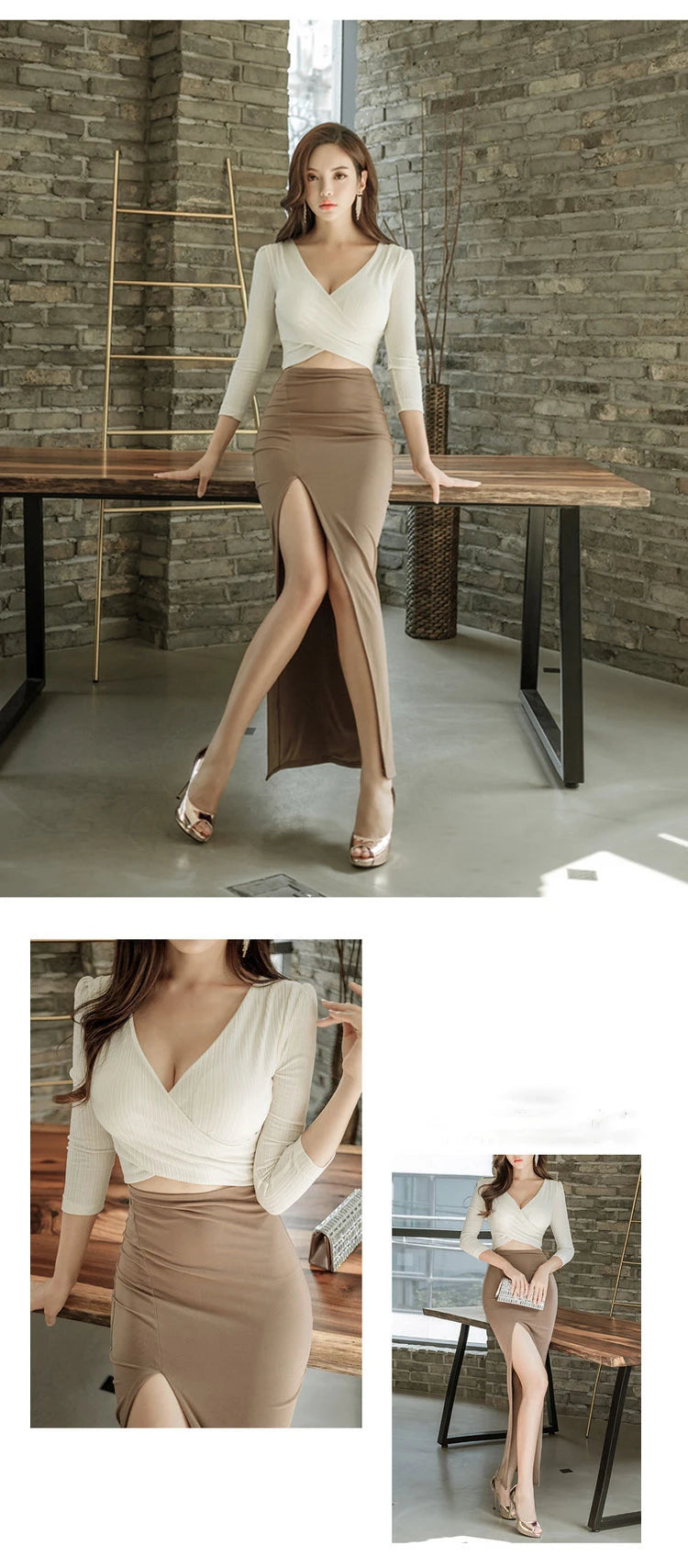 Babs Fashion women comfortable elegant slim patchwork formal dress new arrival hollow out work style sexy long v-neck pencil dress