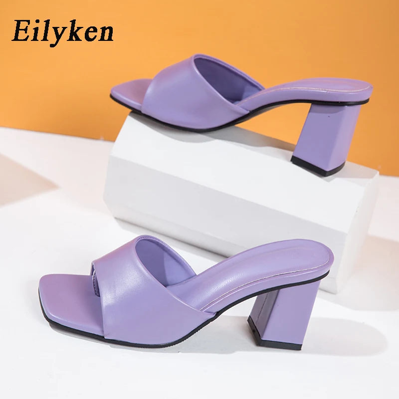 Macy Purple Slipper Summer Outdoor Sandal Women Square High Heel Beach Slip on Flip Flop Slides Size