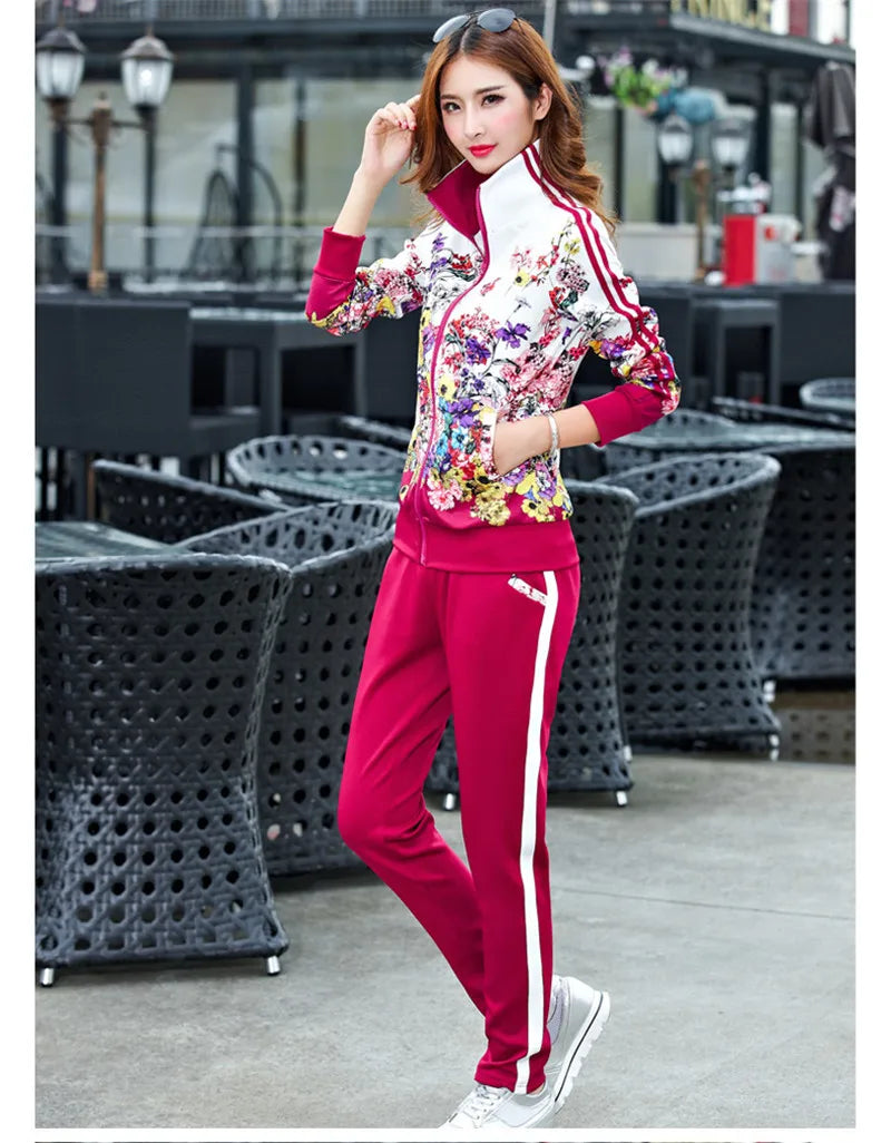 Maxy Women's Casual Sports Suits Spring Fall Print PacketLight Pants Two Sets Lady Sportswear Suit Tracksuits Set 2PCS 6XL W03