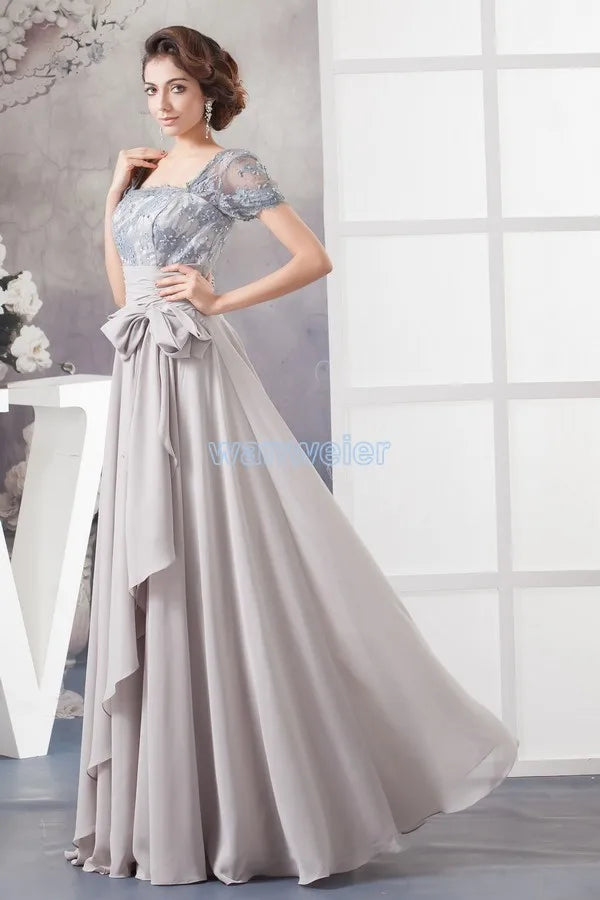 Macy new design hot seller custom size/color beading chiffon evening gown cap short sleeve plus size evening dress