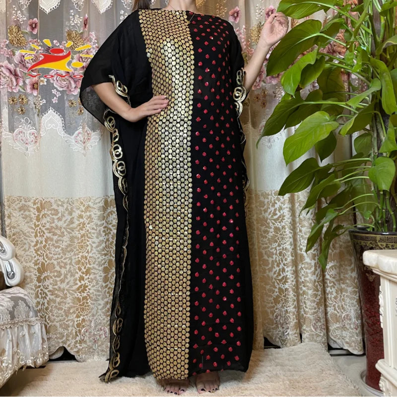 Gracy Dresses African Caftan Rose Sequins Embroidery Shinning Dubai Party Elegant Islamic Clothing