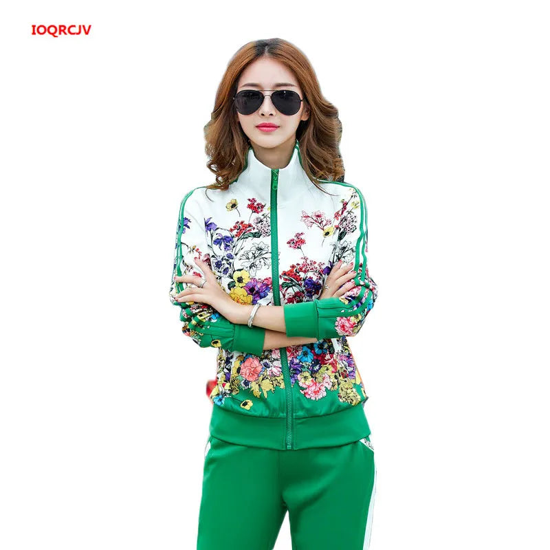 Maxy Women's Casual Sports Suits Spring Fall Print PacketLight Pants Two Sets Lady Sportswear Suit Tracksuits Set 2PCS 6XL W03