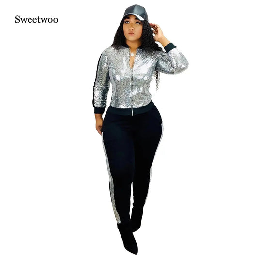 SWEETWOO Women 2 Piece Tracksuit Sports Long Sleeve Sweatshirts Fleece Joggers Suits Running Set Workout Gym Autumn Sportswear