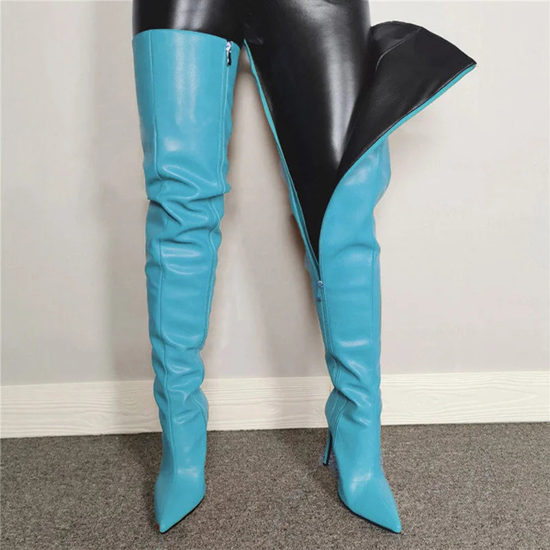 Babs Size 46 Sexy High Heels Women Shoes Colorful Women's Over The Knee Boots Winter Thigh High Boots With Side Zip