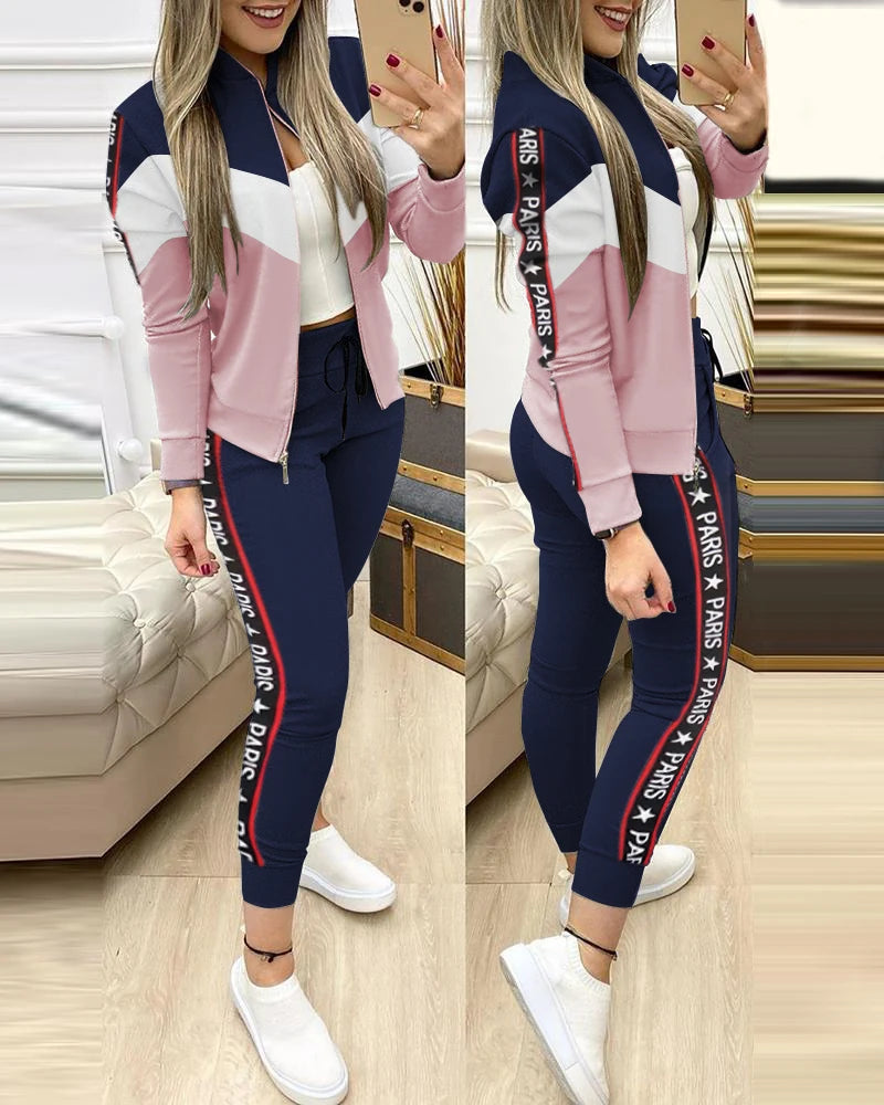 Maxy Tracksuit suits 2 Piece Set Zipper Jacket+Long Pants Sports Suit Female Sweatshirt Sportswear Suit for Woman Clothing