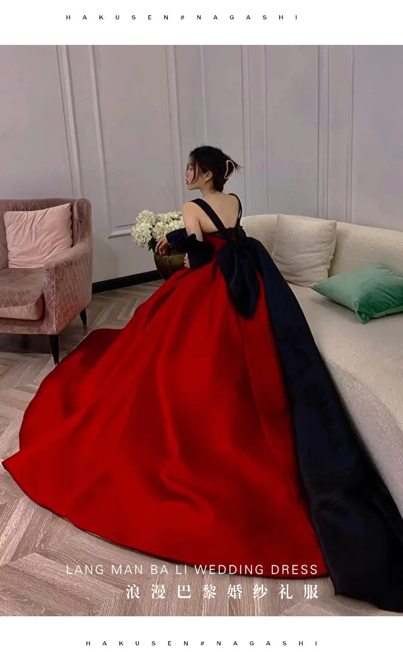 Babs Elegant Red Trailing Wedding Dresses Women Sexy Backless Long A-line Formal Party Prom Gown Robe de soiree