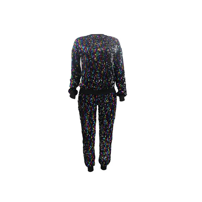 Maxy Winter Plus Size S-5XL Clothing For Women Two Piece Set Sequins Birthday Outfit Joggers Tracksuit