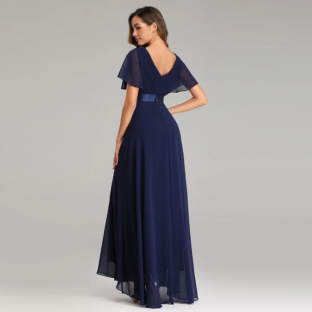 Maxy Evening Dresses XUCTHHC Elegant V-Neck Ruffles Chiffon Formal Evening Gown Robe Dress for Wedding Party