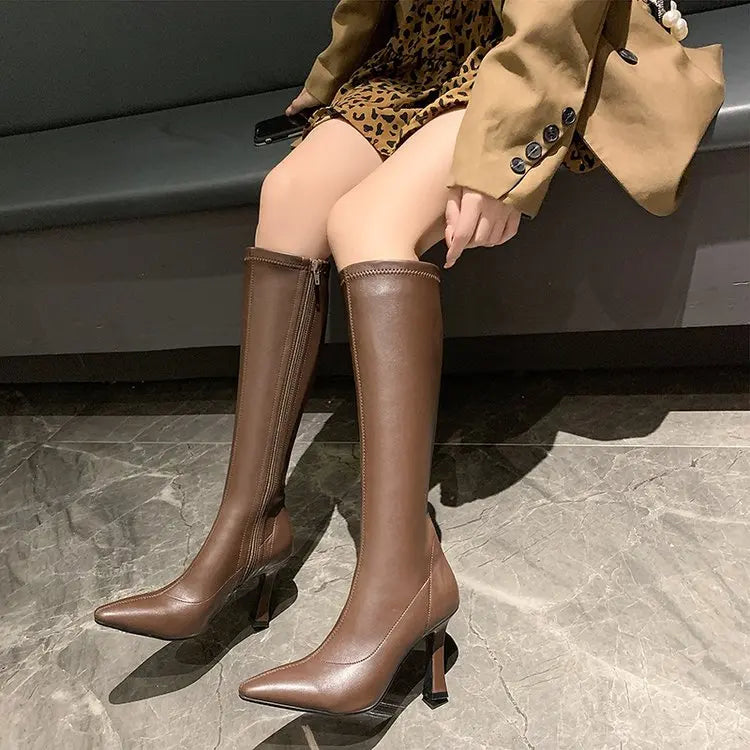 Babs High Heels Dress Shoes Pointed Toe Bare Boots Black Booties Thin Heeled Fashion Ankle Boots Retro Ladies Shoes Botas