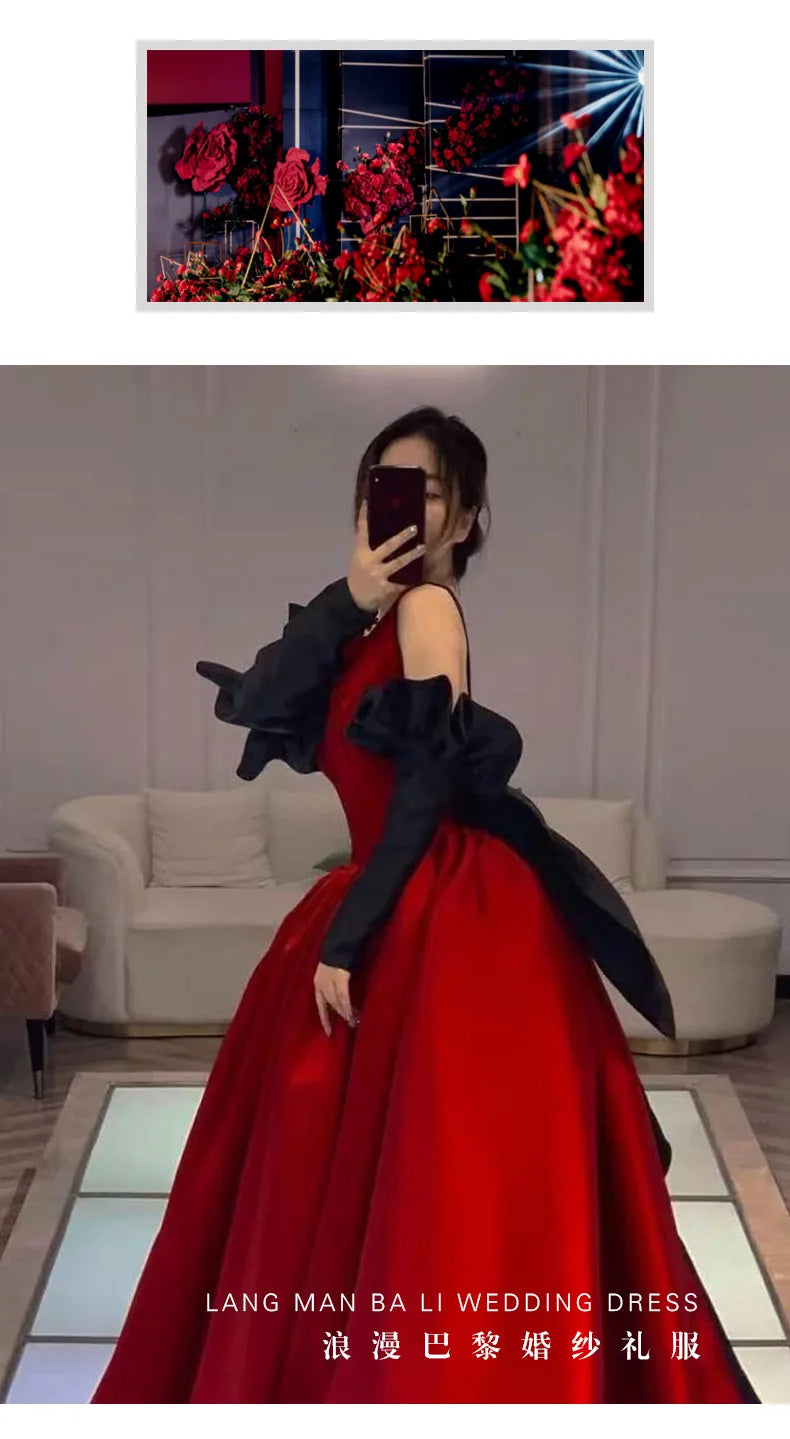 Babs Elegant Red Trailing Wedding Dresses Women Sexy Backless Long A-line Formal Party Prom Gown Robe de soiree