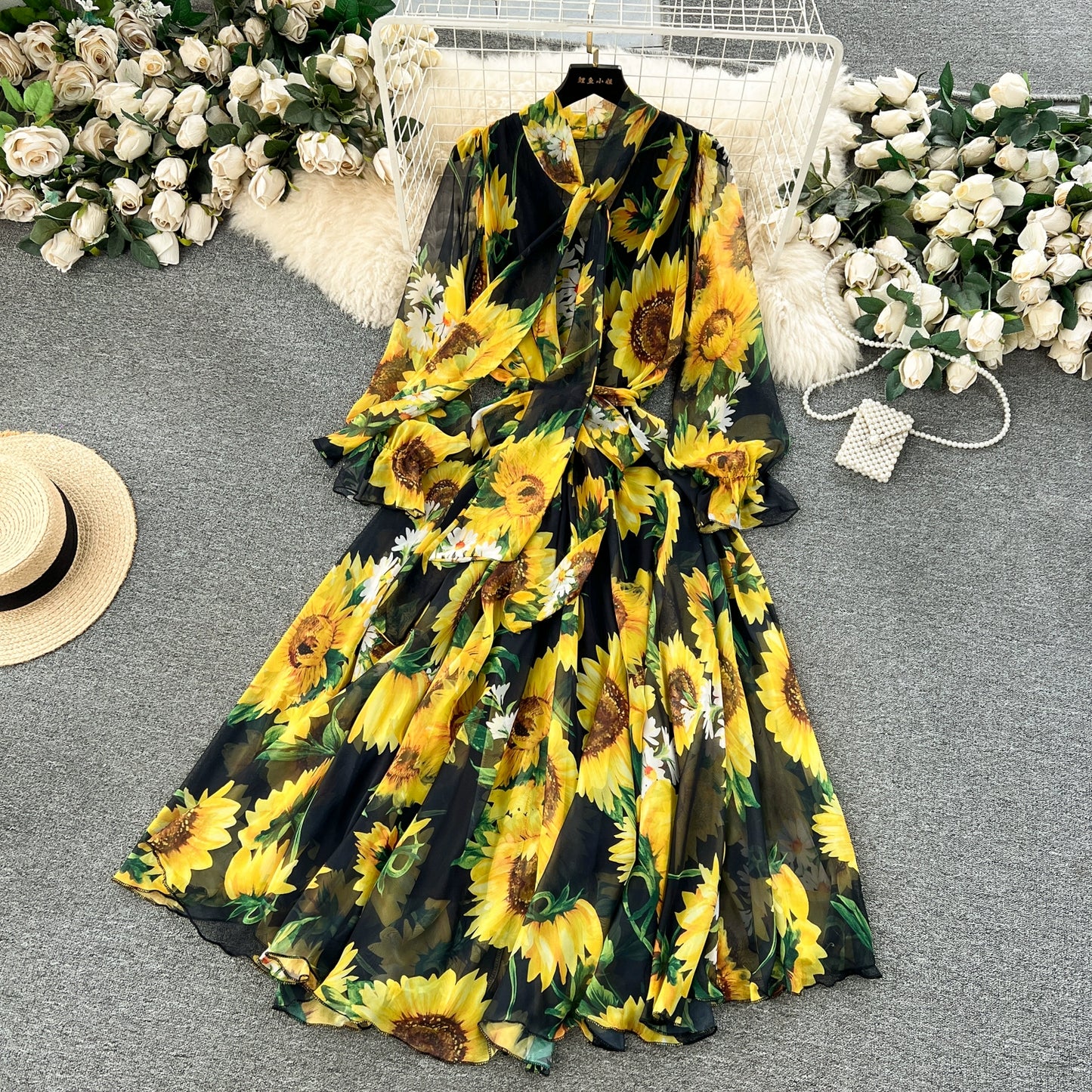 Elegance Graceful Spring Clothing Long Big Swing Chiffon Dress