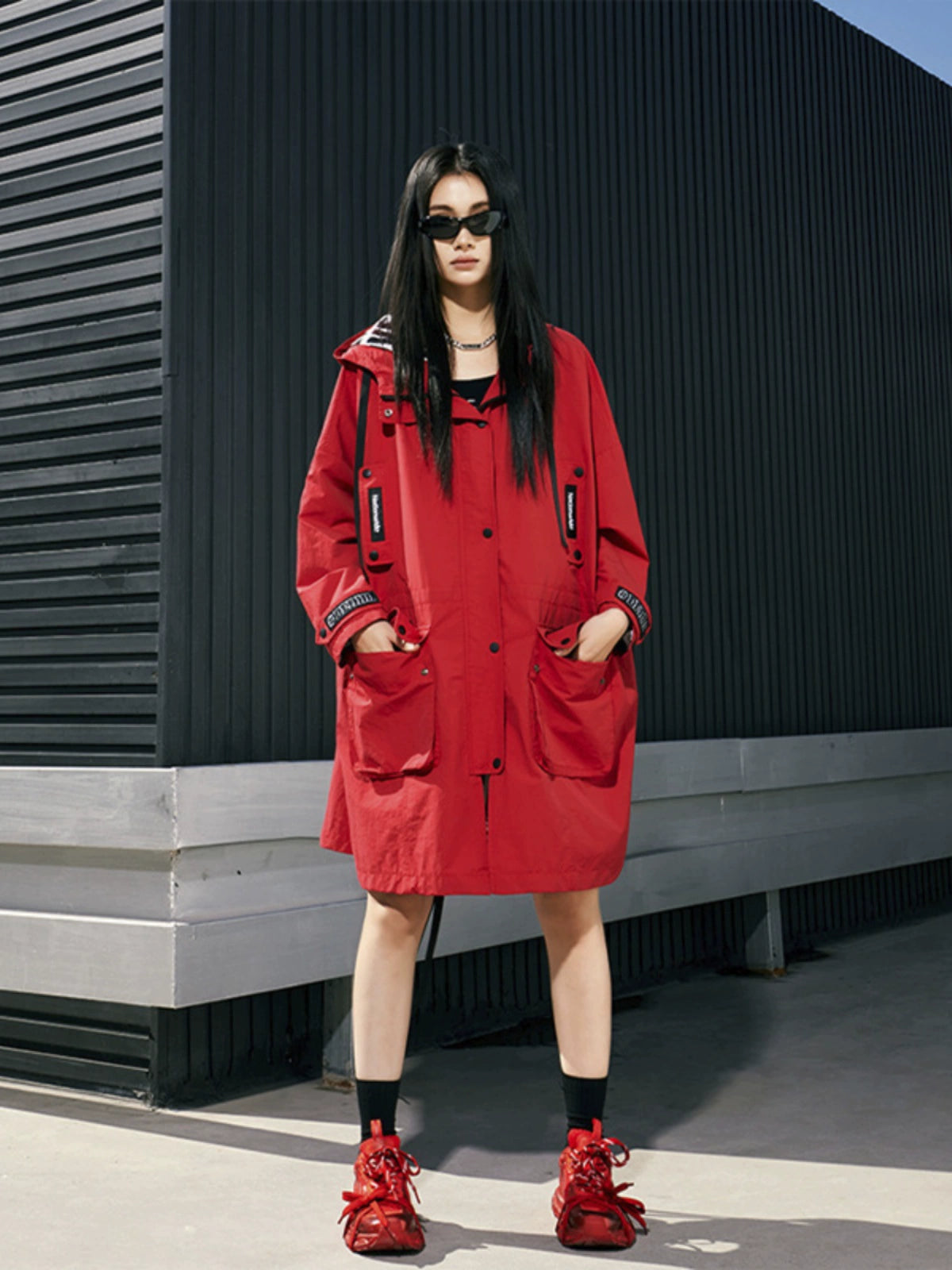 Tuo Gu Flagship Store Trendy 2024 Spring Clothing New Arrival Fancy Long Trench Coat Women's Hooded Work Clothes Overcoat Women