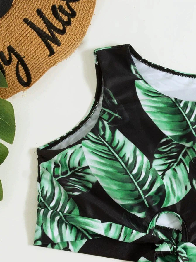 Babs Hot Spring Sexy Swimsuit Leaf Printed Bikini European and American Sexy Bikini Female High Waist Vest-Style Separates Swimsuit