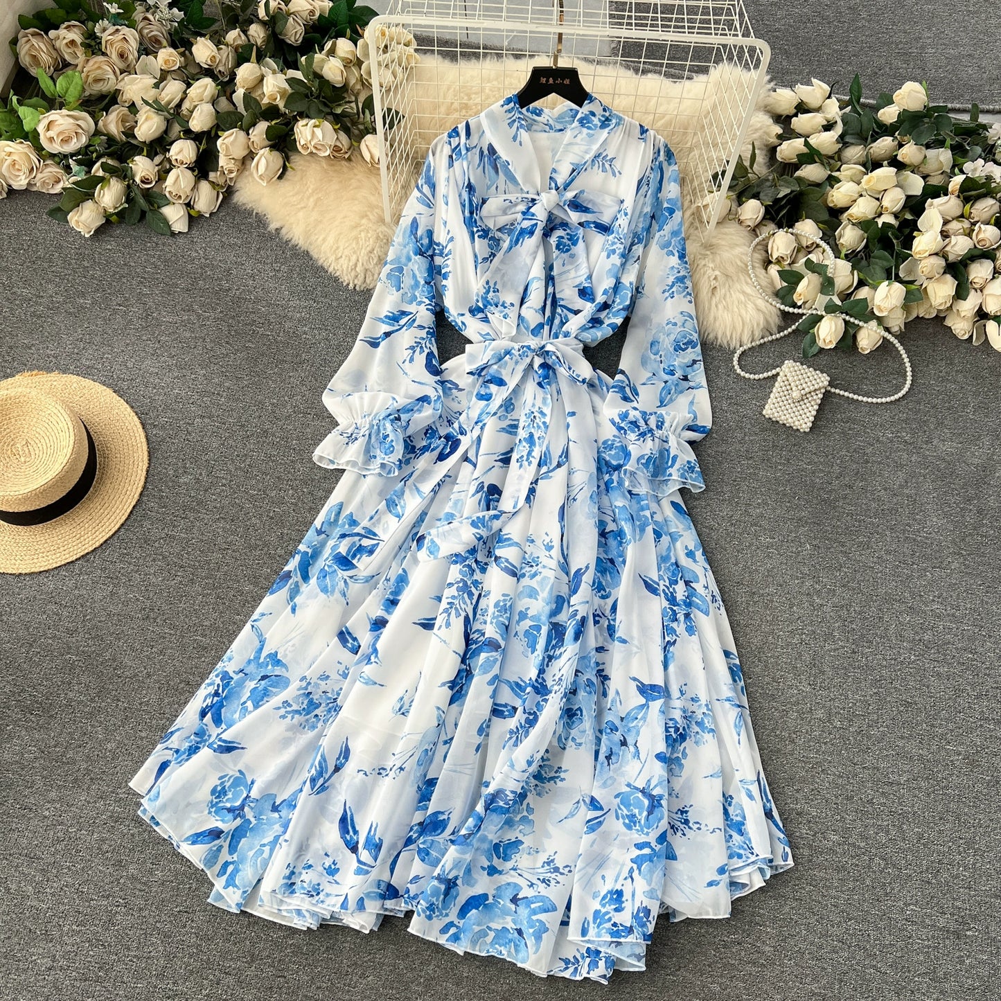 Elegance Graceful Spring Clothing Long Big Swing Chiffon Dress