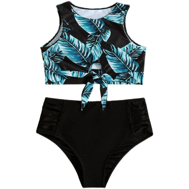 Babs Hot Spring Sexy Swimsuit Leaf Printed Bikini European and American Sexy Bikini Female High Waist Vest-Style Separates Swimsuit