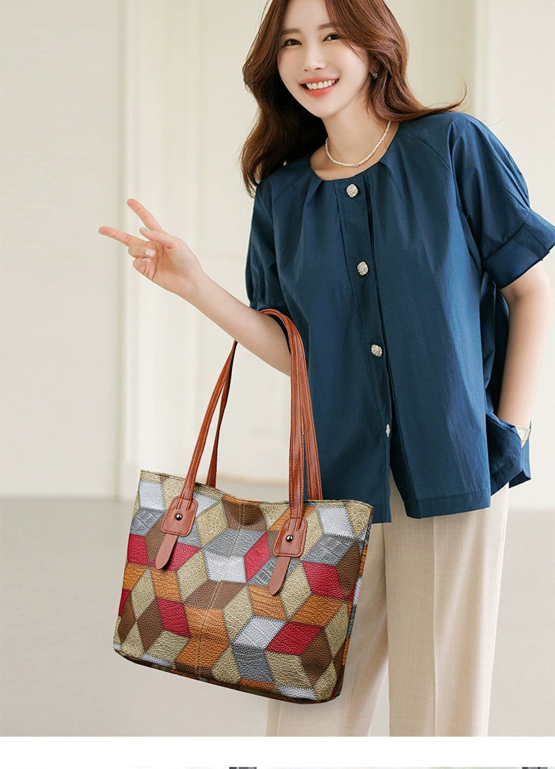 Maxy New Arrival Fashion Middle-Aged Soft Leather Print Big Bag