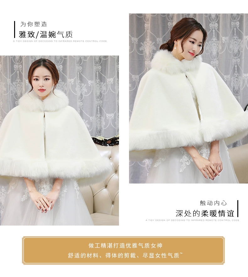 Wedding Shawl Winter Wedding Dress Big Cape Coat Winter 2024 New Wedding Wool Outer Wear Female Fall and Winter Bride