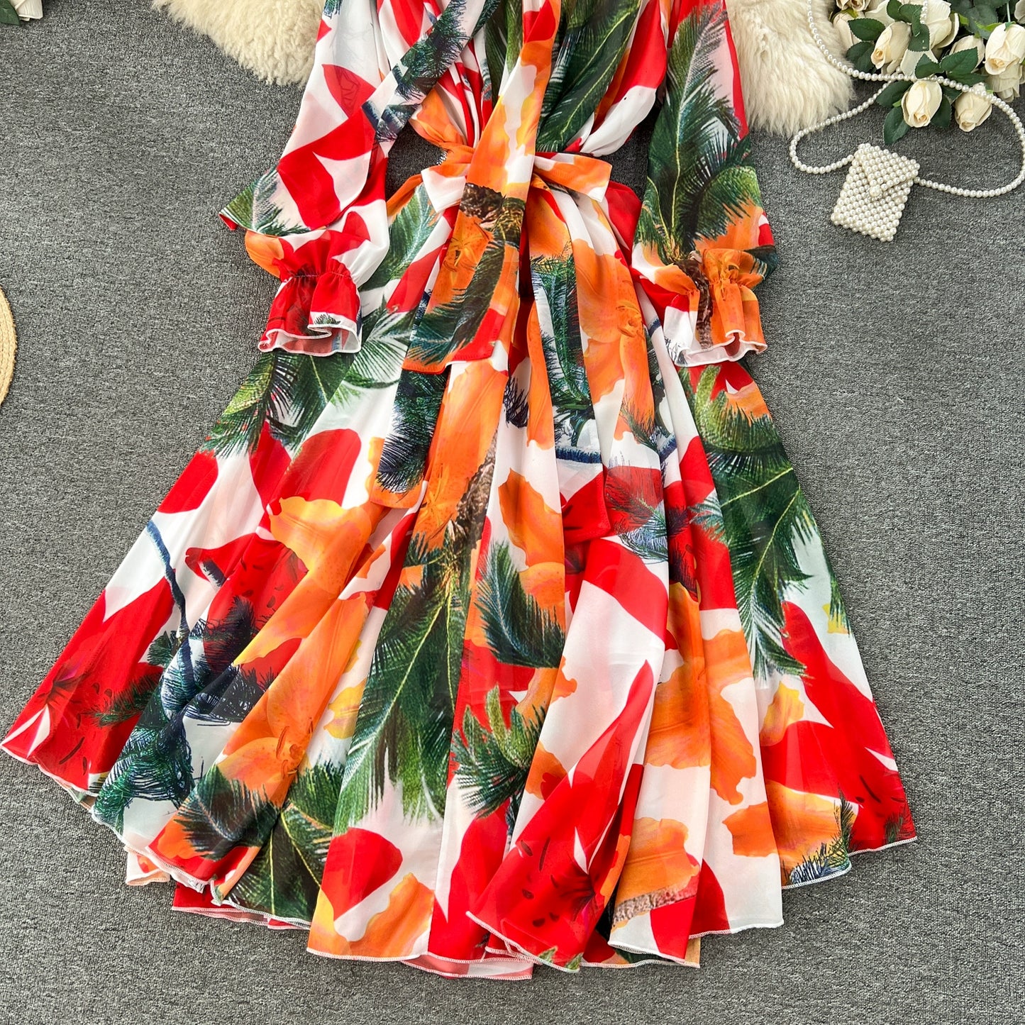 Elegance Graceful Spring Clothing Long Big Swing Chiffon Dress