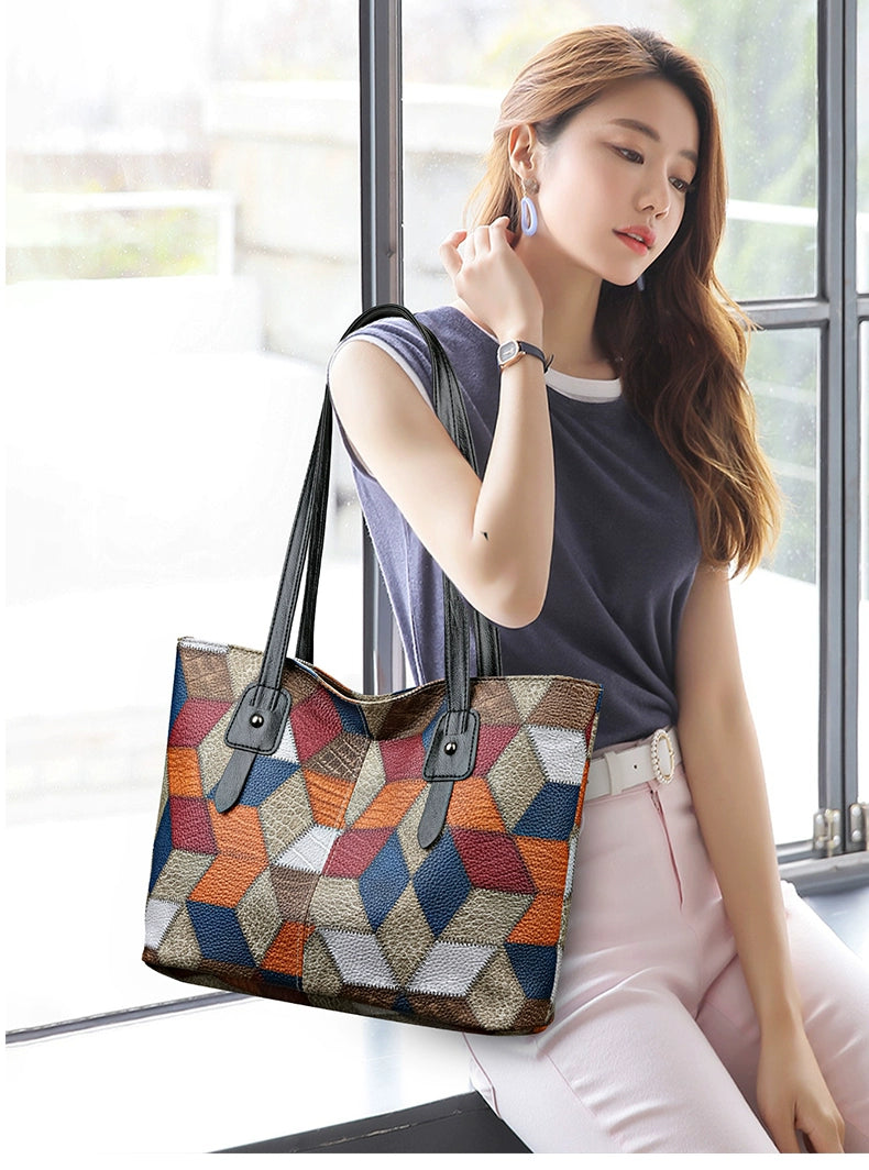 Maxy New Arrival Fashion Middle-Aged Soft Leather Print Big Bag